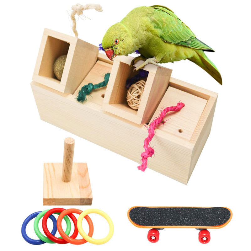 Houten papegaaienspeelgoedpuzzeltrainingsset - Vogelbenodigdheden
