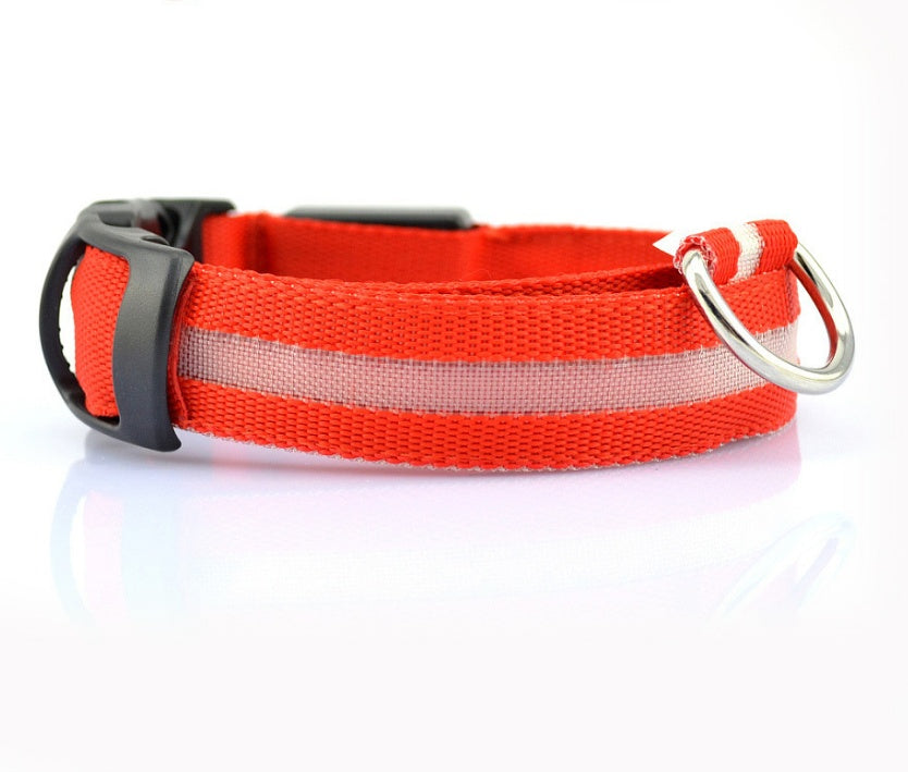 LED Nylon Safety Dog Collar – Adjustable, Waterproof, Rechargeable – 7 Color Options