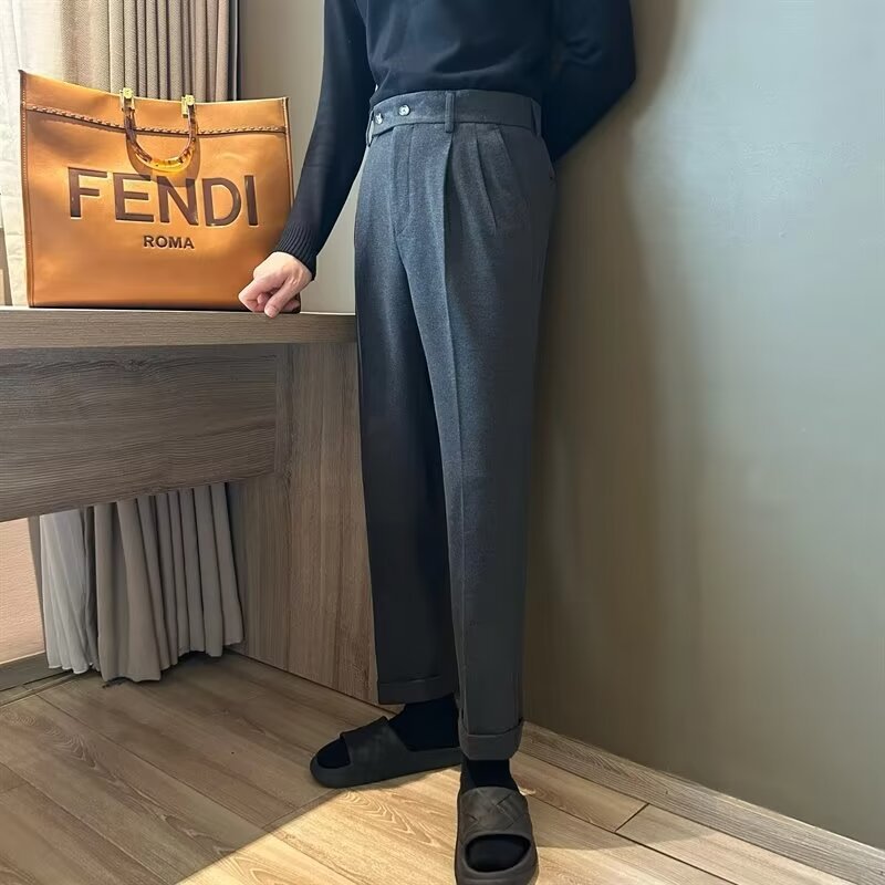 Mid-Waist Drawstring Straight Trousers