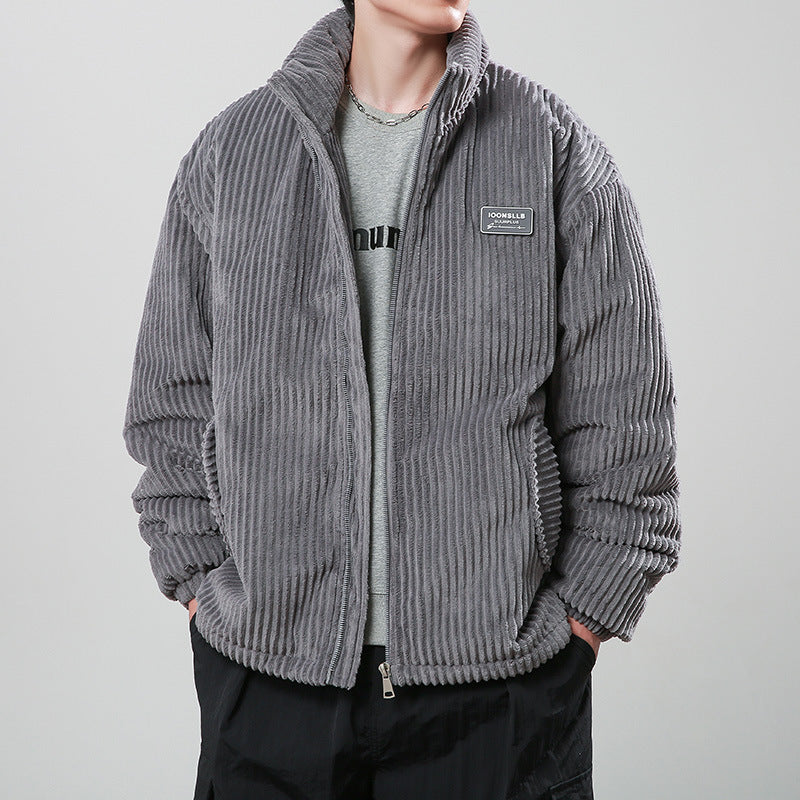 Men’s Corduroy Cardigan Coat – Korean Style Casual Outerwear Jacket | Soft Polyester Fiber, Comfortable Fit & Straight Hem Design
