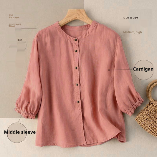 Women’s Slim Fit Cotton Shirt – Half Sleeve Button-Down Solid Color Top