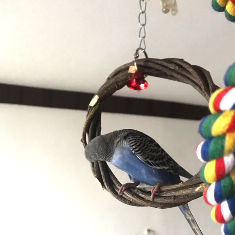 Natural Apple Wood Bird Perch Ring – Chewable Swing Toy for Small & Medium Birds