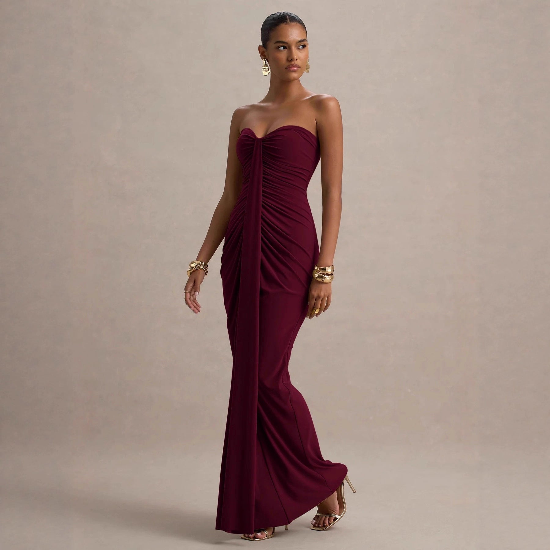 Sexy Chest Wrap One-Step Skirt Dress – Wine Red, Black, Brown