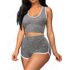Women’s Color-Matching Sleeveless Top & Shorts Set – Casual Japanese & Korean Style