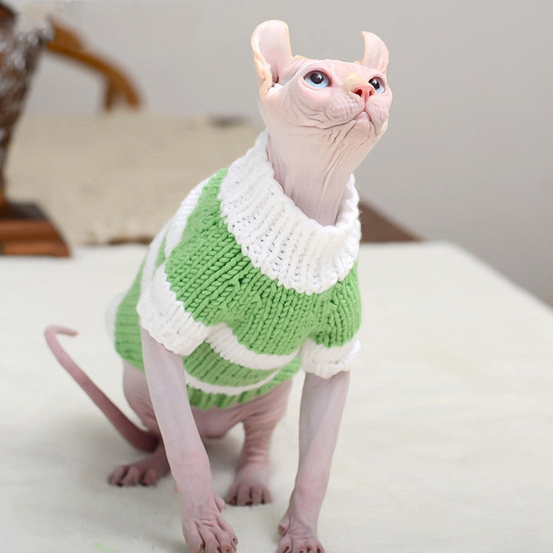 Handmade Wool Pet Sweater – Warm & Stylish Striped Dog & Cat Sweater for Winter