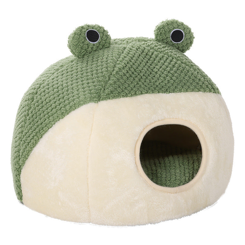 Cute Cartoon Frog Shape Pet Bed for Dogs and Cats - Soft Plush Cozy Sofa with Non-Slip Bottom