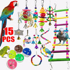 Juego de 10 juguetes para loros: escalera giratoria de cuentas de madera, columpio, escalera de madera, Sepak Takraw y juguetes para roer.