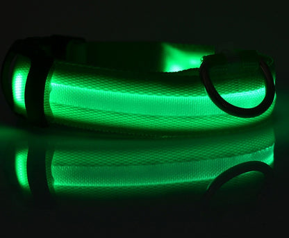 LED Nylon Safety Dog Collar – Adjustable, Waterproof, Rechargeable – 7 Color Options