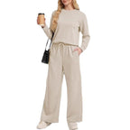 Women’s Korean Casual Two-Piece Co-ord Set – Drawstring Top & Full-Length Trousers
