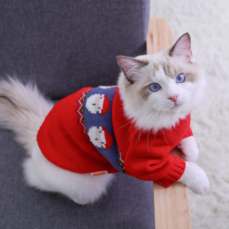 Stylish Red Jacquard Sweater for Cat - Soft Acrylic Knit, Comfortable & Trendy