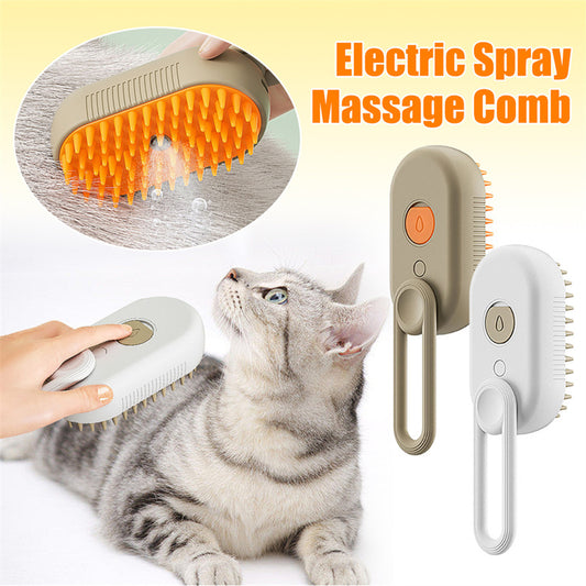 Steam Pet Grooming Brush with Spray Function – Anti-Static & Deodorizing Cat & Dog Hair Brush for Shedding, Knot Removal, and Massage – USB Rechargeable & 360° Rotating Handle