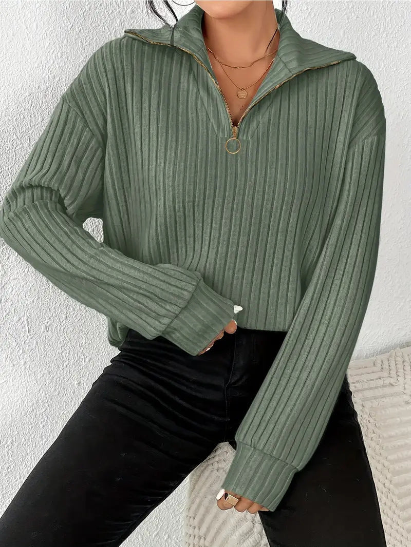 Women’s Classic Pullover Sweater – Soft Polyester Knit Top for Everyday Casual Wear