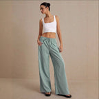 Elastic-Waist Lace-Up Straight-Leg Trousers