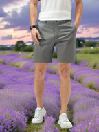 Shorts casuales lisos y elegantes para hombre: shorts de algodón ligeros y cómodos para uso diario. Pack de 3 (verde, blanco, gris claro).