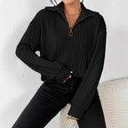 Women’s Classic Pullover Sweater – Soft Polyester Knit Top for Everyday Casual Wear