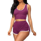 Women’s Color-Matching Sleeveless Top & Shorts Set – Casual Japanese & Korean Style