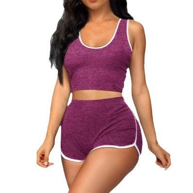 Women’s Color-Matching Sleeveless Top & Shorts Set – Casual Japanese & Korean Style