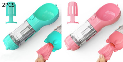 Portable Pet Water Bottle with Food Container & Waste Bag Dispenser – 300ML/500ML Travel Dog Water Dispenser