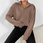 Women’s Classic Pullover Sweater – Soft Polyester Knit Top for Everyday Casual Wear