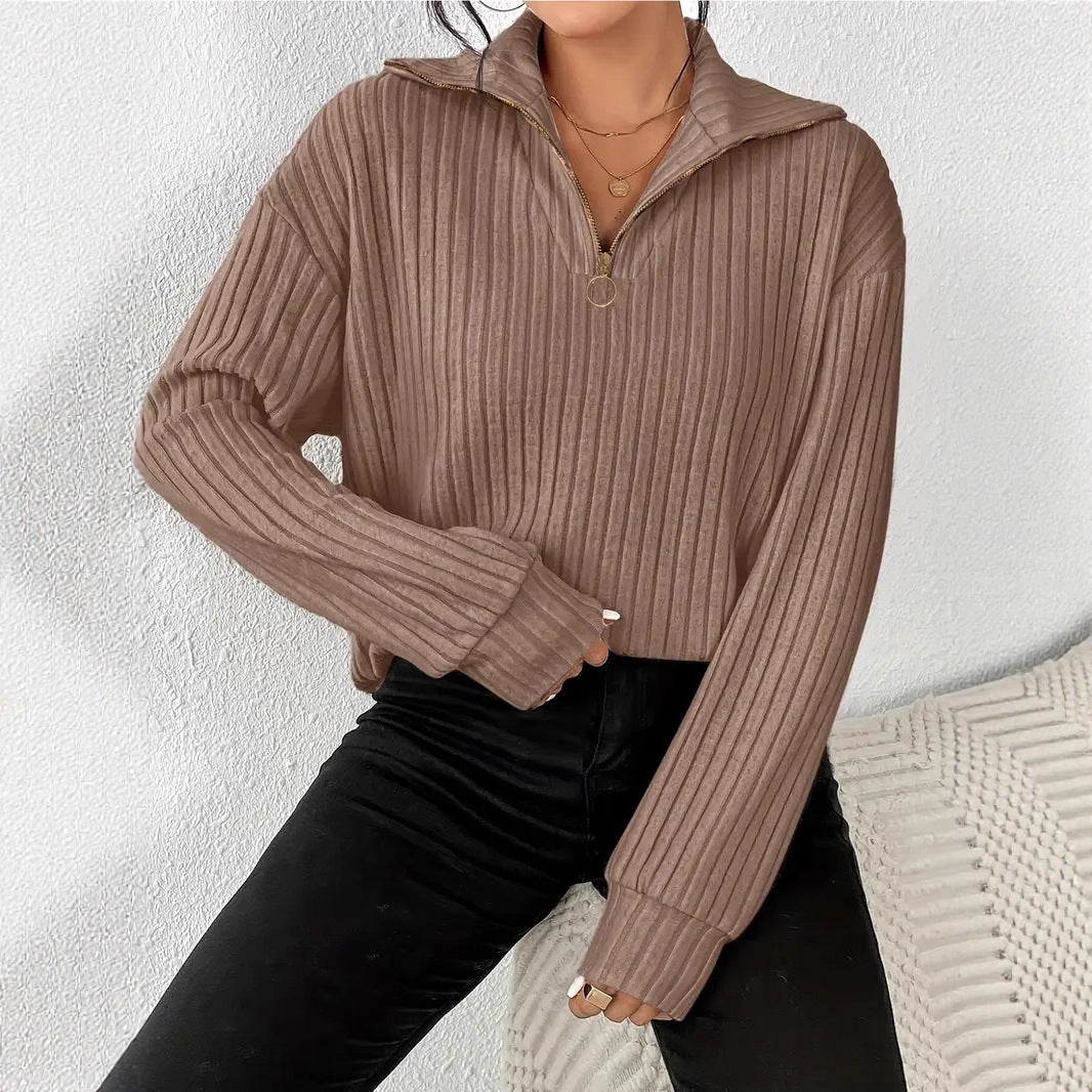 Women’s Classic Pullover Sweater – Soft Polyester Knit Top for Everyday Casual Wear