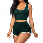 Women’s Color-Matching Sleeveless Top & Shorts Set – Casual Japanese & Korean Style