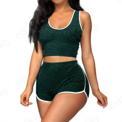 Women’s Color-Matching Sleeveless Top & Shorts Set – Casual Japanese & Korean Style