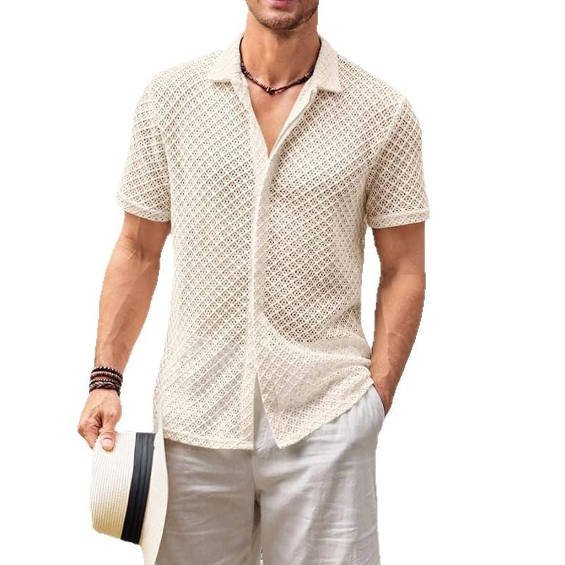 Men’s Short Sleeve Cotton-Blend Cardigan – Lightweight Casual Shirt for Summer & Everyday Wear
