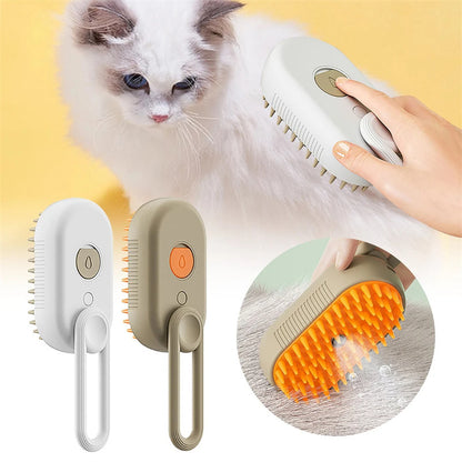 Steam Pet Grooming Brush with Spray Function – Anti-Static & Deodorizing Cat & Dog Hair Brush for Shedding, Knot Removal, and Massage – USB Rechargeable & 360° Rotating Handle