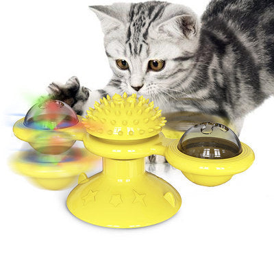 Interactive Cat Toy with Suction Base and Luminous Balls - Catnip Windmill Educational Play for Cats
