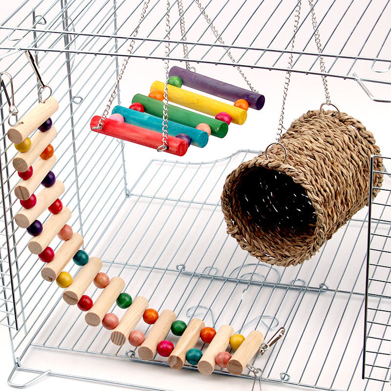 Natural Wooden Hanging Swing & Chew Toy for Small Pets