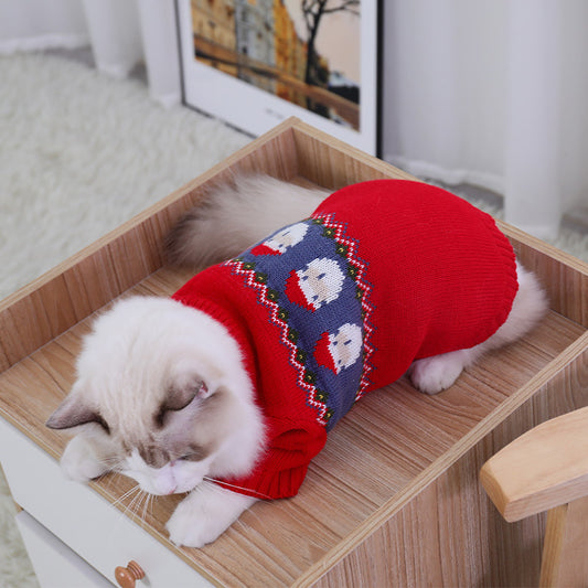 Stylish Red Jacquard Sweater for Cat - Soft Acrylic Knit, Comfortable & Trendy