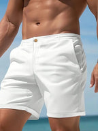 Shorts casuales lisos y elegantes para hombre: shorts de algodón ligeros y cómodos para uso diario. Pack de 3 (verde, blanco, gris claro).