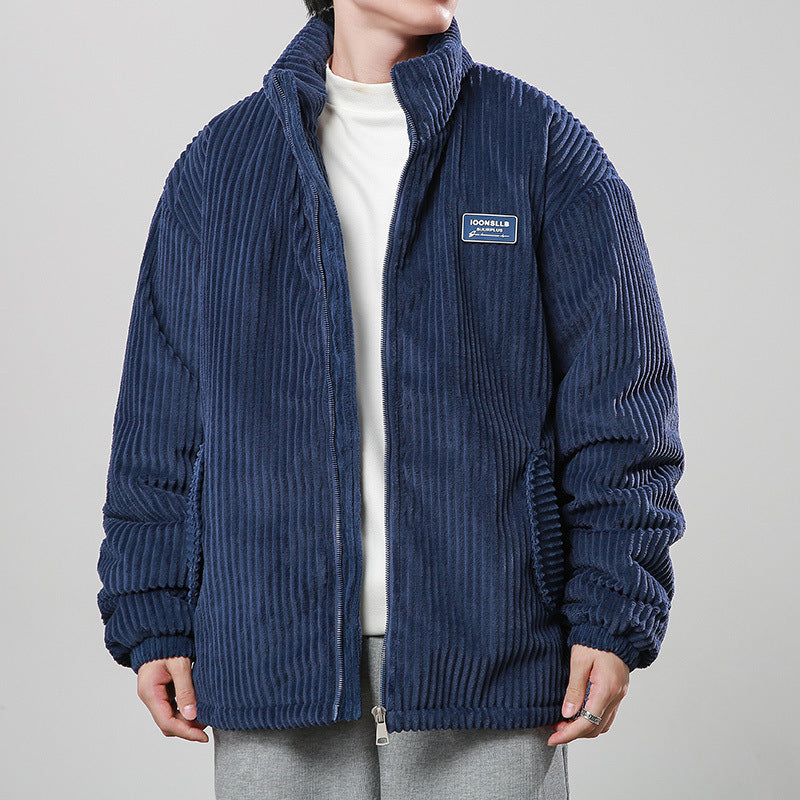 Men’s Corduroy Cardigan Coat – Korean Style Casual Outerwear Jacket | Soft Polyester Fiber, Comfortable Fit & Straight Hem Design