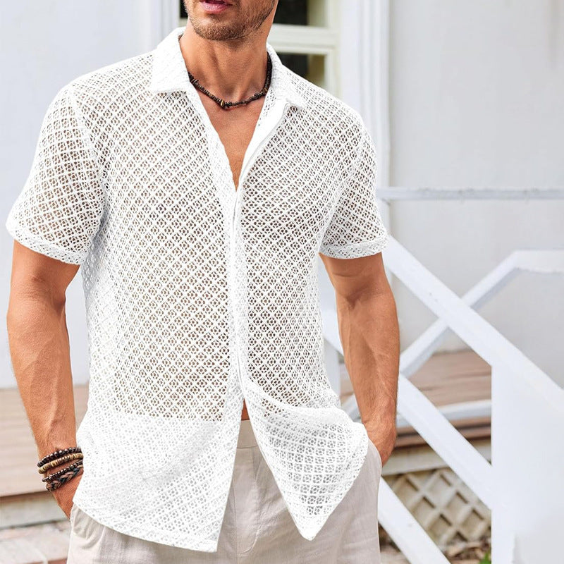 Men’s Short Sleeve Cotton-Blend Cardigan – Lightweight Casual Shirt for Summer & Everyday Wear
