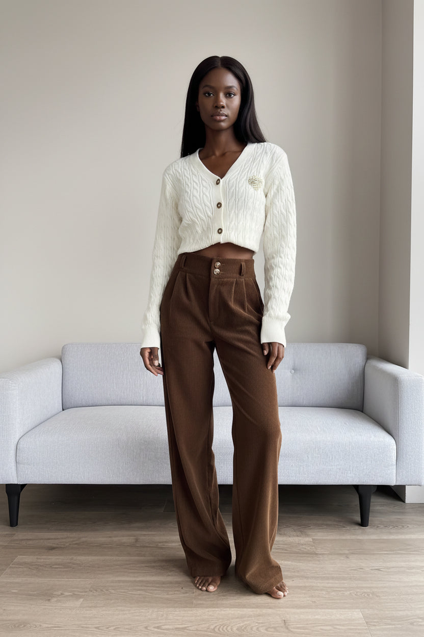 High-waisted, Draping Wide-leg Pants For Women