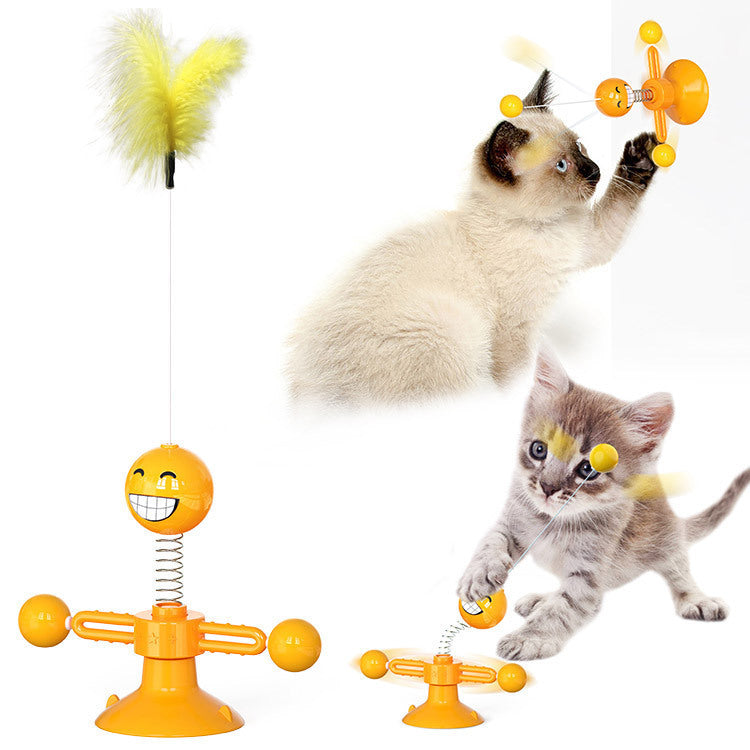 Interactive Cat Toy with Suction Base and Luminous Balls - Catnip Windmill Educational Play for Cats