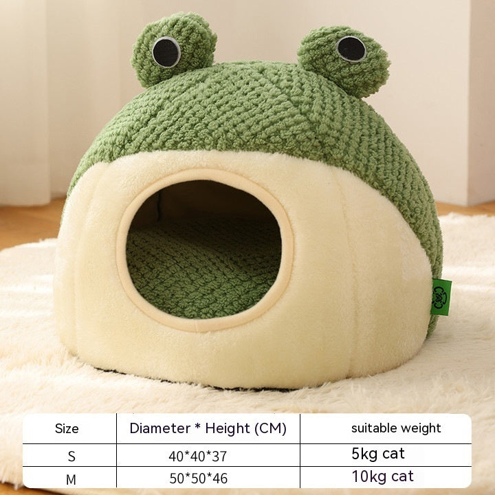 Cute Cartoon Frog Shape Pet Bed for Dogs and Cats - Soft Plush Cozy Sofa with Non-Slip Bottom
