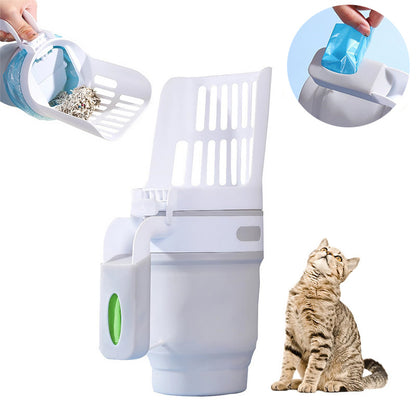 2-in-1 Foldable Litter Scooper for Cats and Dogs with Extra Bags, Easy One-Handed Waste Cleanup, Durable PP Material