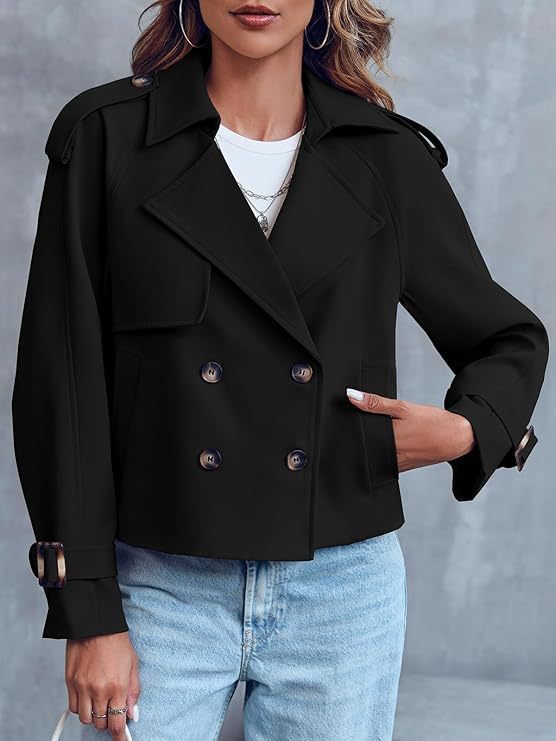 Women’s Double-Breasted Long Sleeve Coat – Elegant Polyester Blazer for Office & Casual Wear