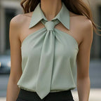 Women’s Solid Color Sleeveless Top – Lightweight Polyester Blouse for Summer Casual & Office Wear