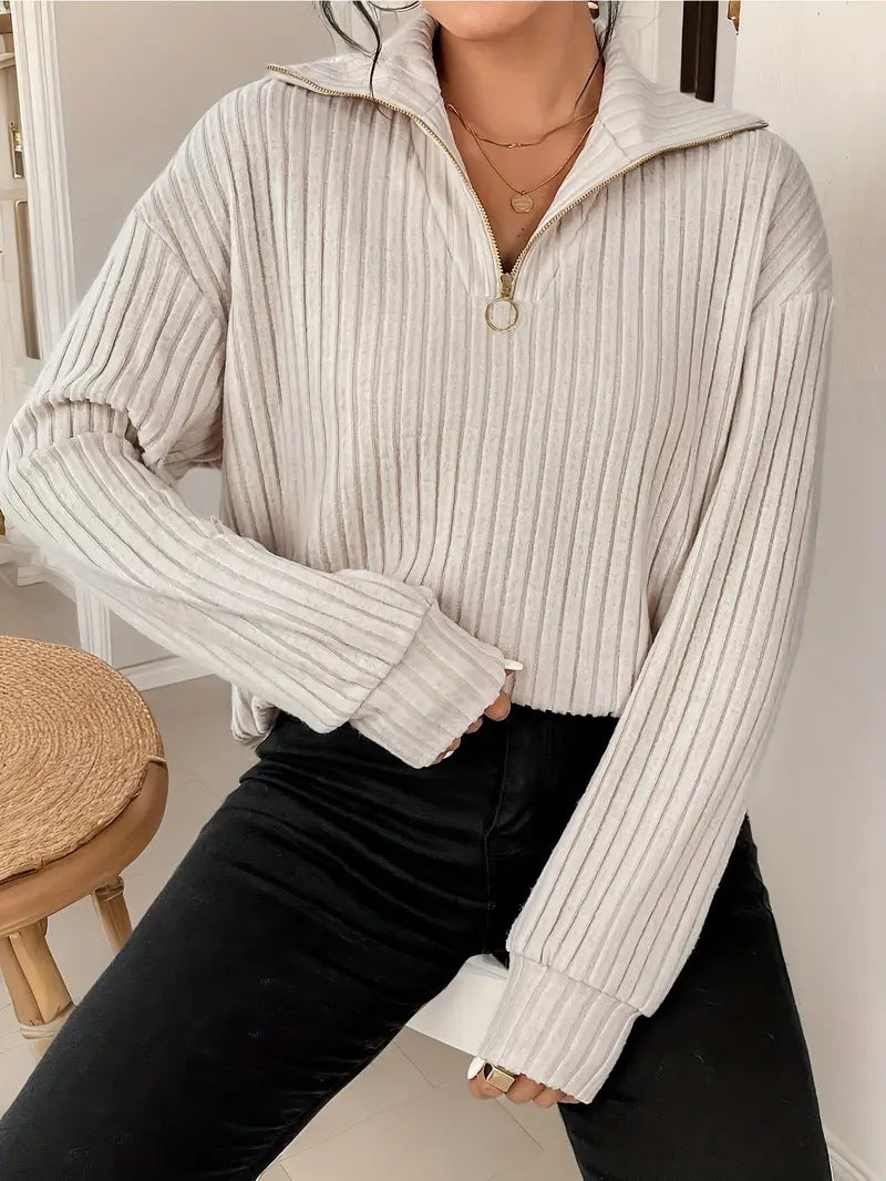 Women’s Classic Pullover Sweater – Soft Polyester Knit Top for Everyday Casual Wear