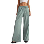 Elastic-Waist Lace-Up Straight-Leg Trousers