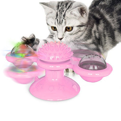Interactive Cat Toy with Suction Base and Luminous Balls - Catnip Windmill Educational Play for Cats