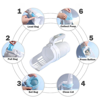 2-in-1 Foldable Litter Scooper for Cats and Dogs with Extra Bags, Easy One-Handed Waste Cleanup, Durable PP Material