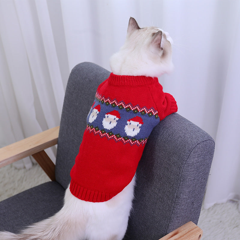 Stylish Red Jacquard Sweater for Cat - Soft Acrylic Knit, Comfortable & Trendy