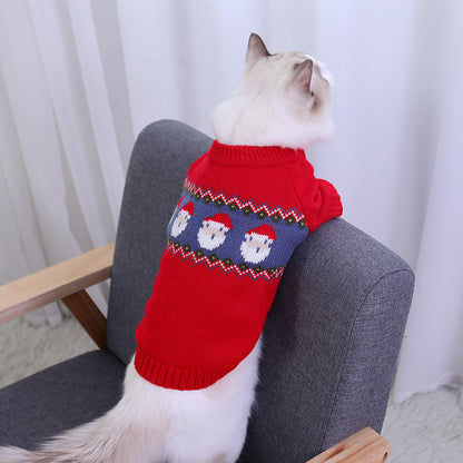 Stylish Red Jacquard Sweater for Cat - Soft Acrylic Knit, Comfortable & Trendy