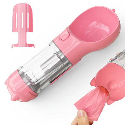 Portable Pet Water Bottle with Food Container & Waste Bag Dispenser – 300ML/500ML Travel Dog Water Dispenser