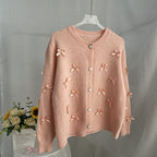 Women’s Bow Knit Cardigan – Korean Casual Loose Fit Acrylic Sweater for Everyday Wear