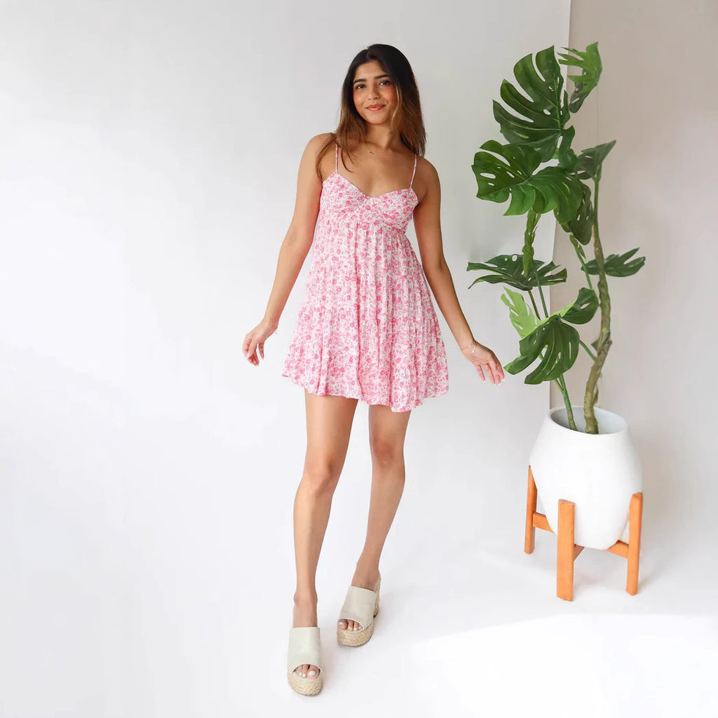 Women’s High Waist Sleeveless Pullover Dress – Pink & Dark Red Summer Casual Dress
