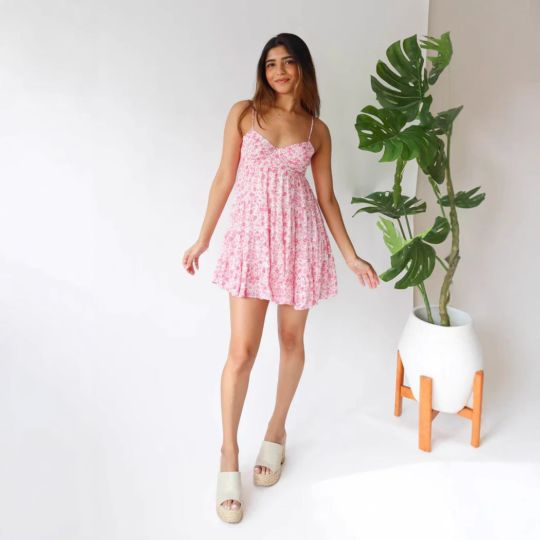 Women’s High Waist Sleeveless Pullover Dress – Pink & Dark Red Summer Casual Dress